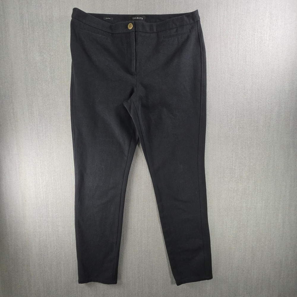 Talbots Dalton Pants Women 10 Black‎ Ankle Stretch Gold Button Professional
